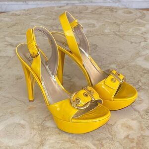 Stuart Weitzman Miss Jane Yellow Patent Leather Platform High Heel Sandals